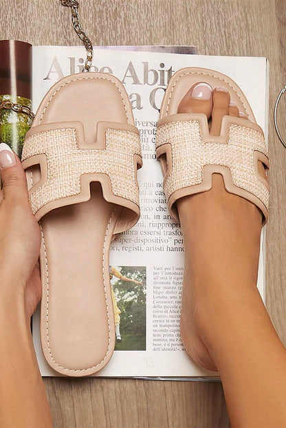 Pre-Order White Faux Raffia Detail Hollowed Open Toe Sandals
