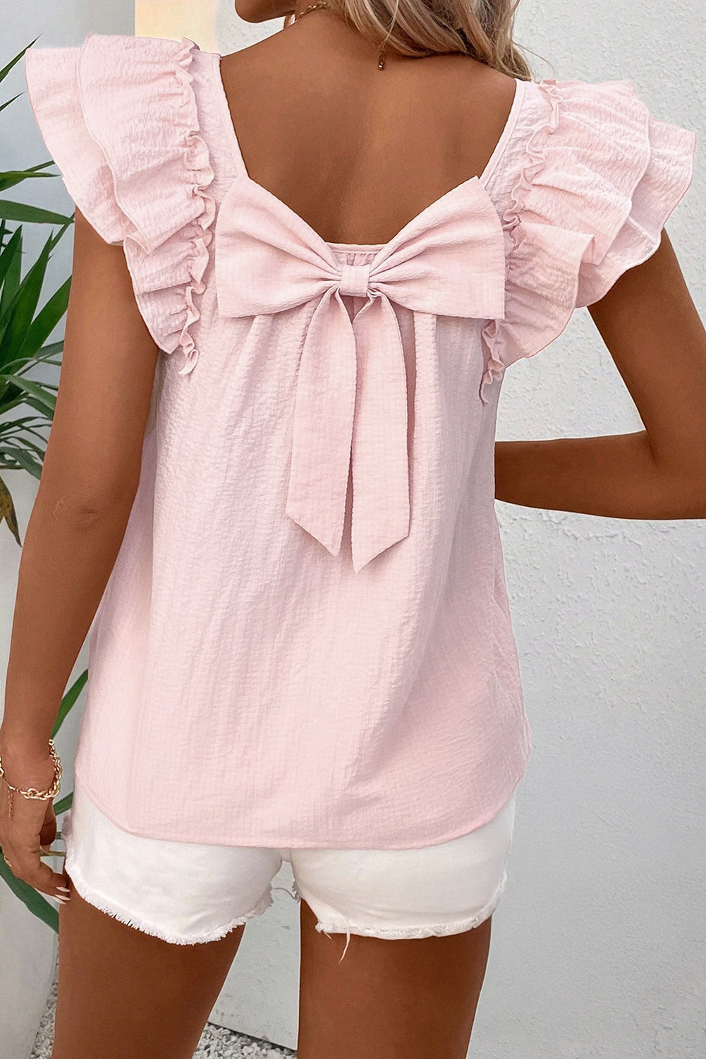 Pink Textured Bow Top