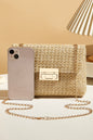 Chic Camel Woven Shoulder Bag with Chain Strap