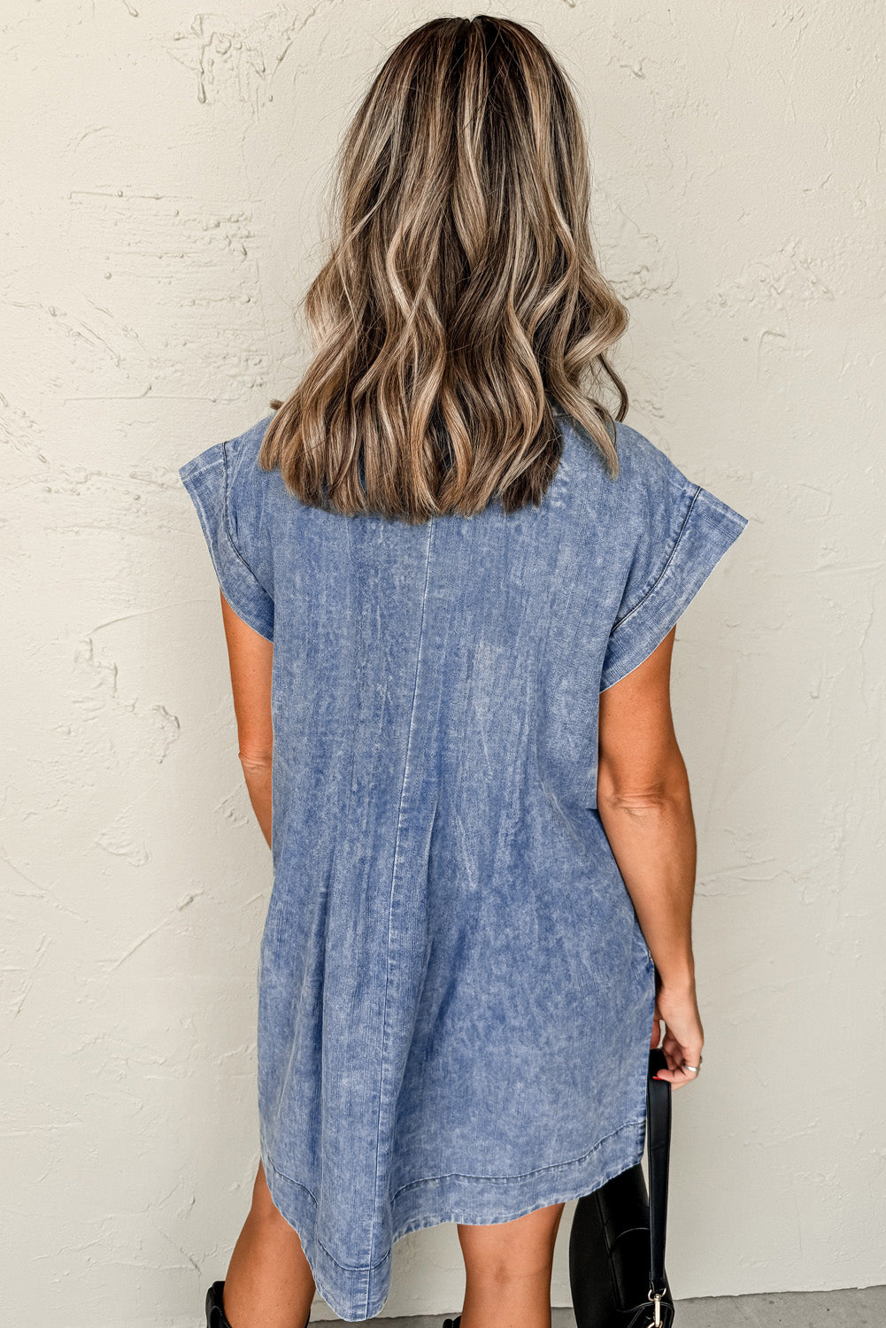 Beau Blue Tie V Neck Denim Shift Dress